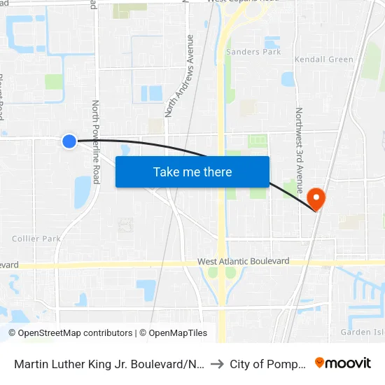 Martin Luther King Jr. Boulevard/Northwest 24th Avenue to City of Pompano Beach map