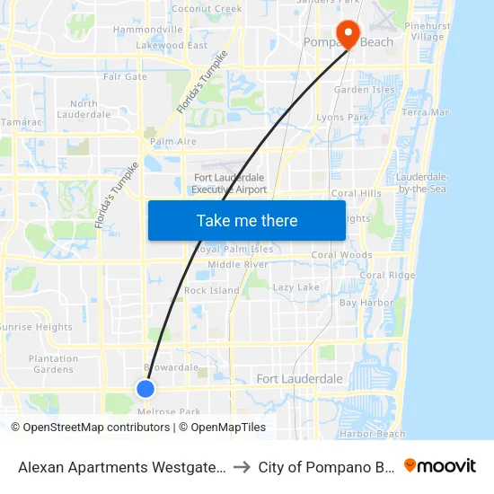 Alexan Apartments Westgate Plaza to City of Pompano Beach map