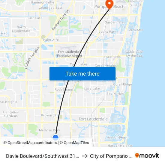 Davie Boulevard/Southwest 31st Avenue to City of Pompano Beach map