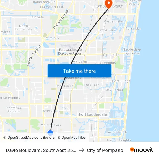 Davie Boulevard/Southwest 35th Avenue to City of Pompano Beach map