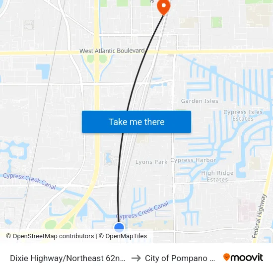 Dixie Highway/Northeast 62nd Street to City of Pompano Beach map