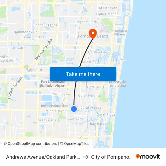 Andrews Avenue/Oakland Park Boulevard to City of Pompano Beach map