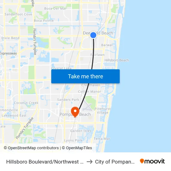 Hillsboro Boulevard/Northwest 2nd Avenue to City of Pompano Beach map