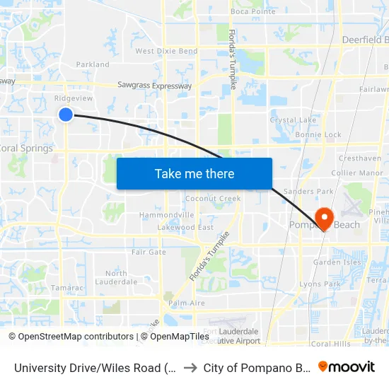 University Drive/Wiles Road (North) to City of Pompano Beach map