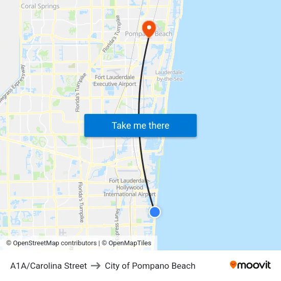 A1A/Carolina Street to City of Pompano Beach map