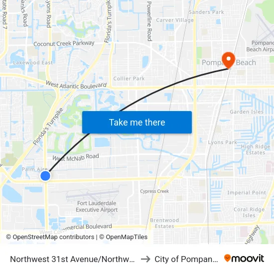 Northwest 31st Avenue/Northwest 65th Drive to City of Pompano Beach map