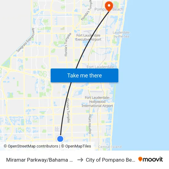 Miramar Parkway/Bahama Drive to City of Pompano Beach map