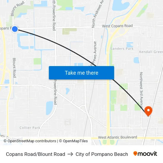 Copans Road/Blount Road to City of Pompano Beach map