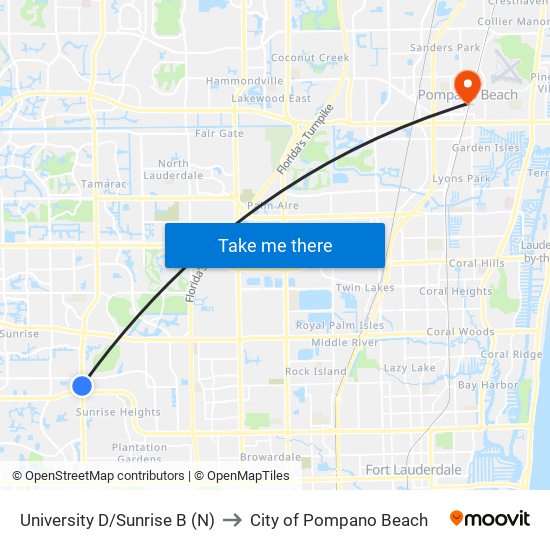 UNIVERSITY D/SUNRISE B (N) to City of Pompano Beach map