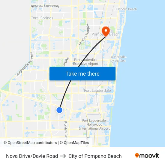 Nova Drive/Davie Road to City of Pompano Beach map