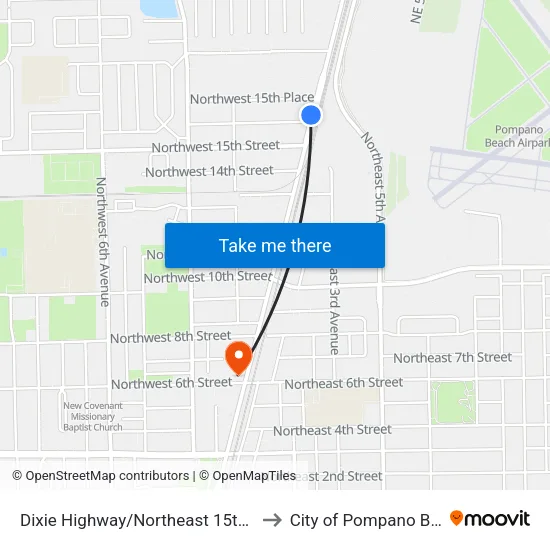 Dixie Highway/Northeast 15th Court to City of Pompano Beach map