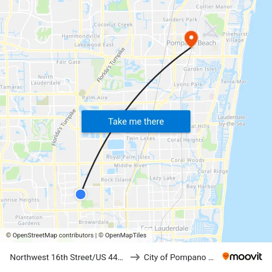 Northwest 16th Street/US 441 (East) to City of Pompano Beach map
