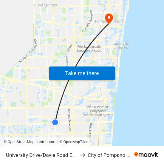 University Drive/Davie Road Extension to City of Pompano Beach map