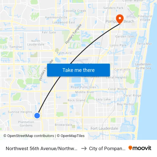 Northwest 56th Avenue/Northwest 12th Street to City of Pompano Beach map