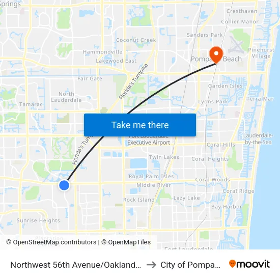 Northwest 56th Avenue/Oakland Park Boulevard to City of Pompano Beach map