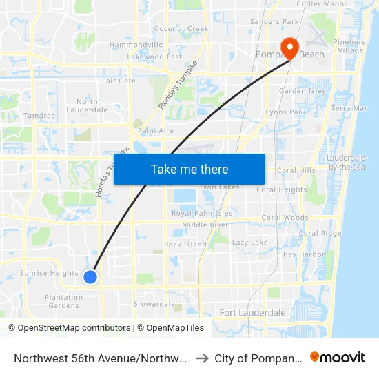 Northwest 56th Avenue/Northwest 13th Court to City of Pompano Beach map