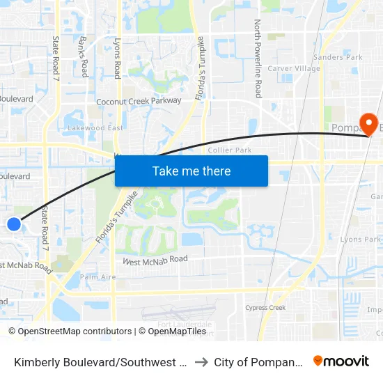 Kimberly Boulevard/Southwest 64th Terrace to City of Pompano Beach map