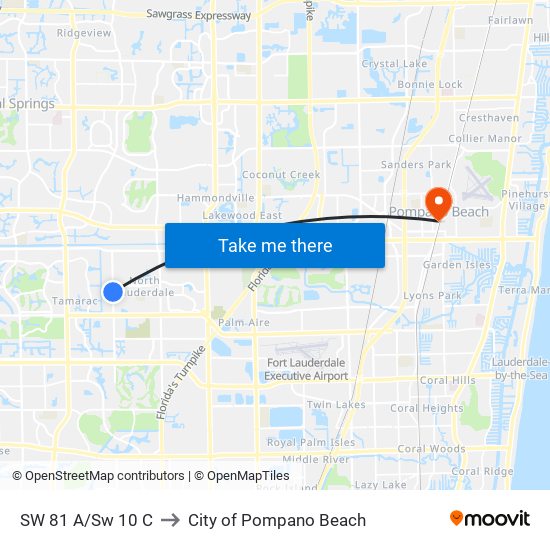 SW 81 A/Sw 10 C to City of Pompano Beach map