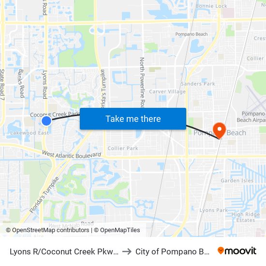 Lyons R/Coconut Creek Pkwy (S) to City of Pompano Beach map