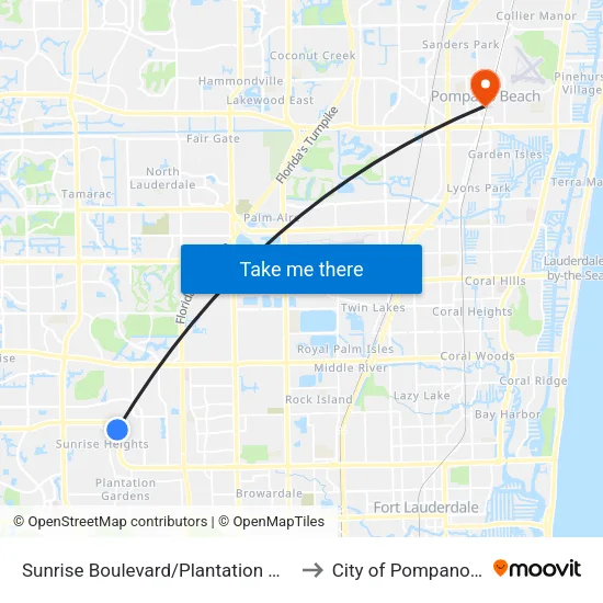 Sunrise Boulevard/Plantation High School to City of Pompano Beach map