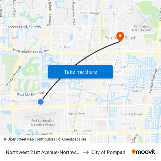 Northwest 21st Avenue/Northwest 64th Street to City of Pompano Beach map