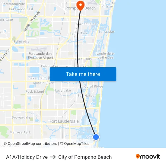A1A/Holiday Drive to City of Pompano Beach map