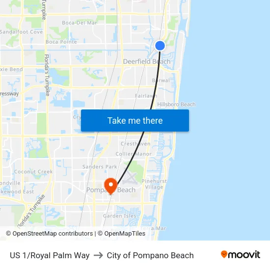 US 1/Royal Palm Way to City of Pompano Beach map