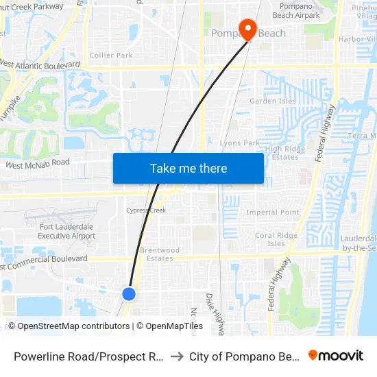 Powerline Road/Prospect Road to City of Pompano Beach map