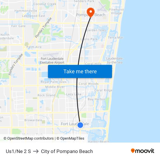 Us1/Ne 2 S to City of Pompano Beach map