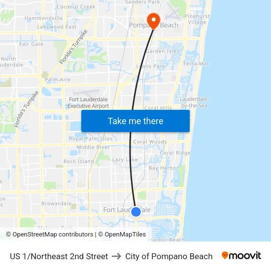US 1/Northeast 2nd Street to City of Pompano Beach map