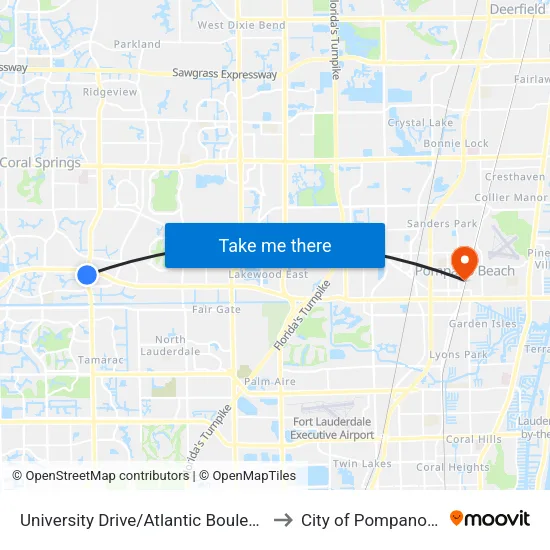 University Drive/Atlantic Boulevard South to City of Pompano Beach map