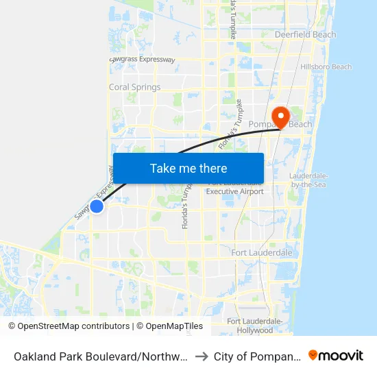 Oakland Park Boulevard/Northwest 120th Way to City of Pompano Beach map