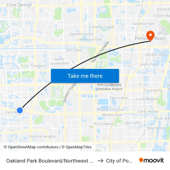 Oakland Park Boulevard/Northwest 90th Terrace - (Pine Island Road) to City of Pompano Beach map