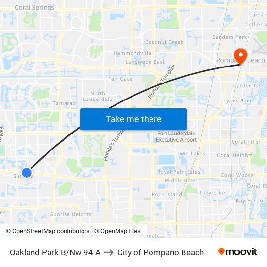 Oakland Park B/Nw 94 A to City of Pompano Beach map