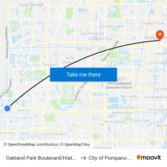 Oakland Park Boulevard/Hiatus Road to City of Pompano Beach map