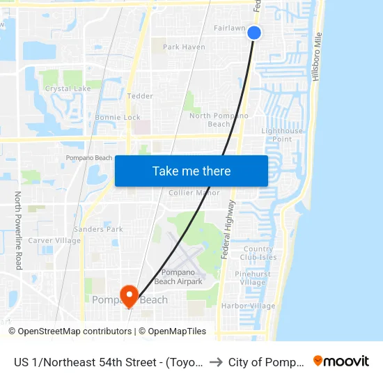 US 1/Northeast 54th Street - (Toyota of Deerfield Beach) to City of Pompano Beach map