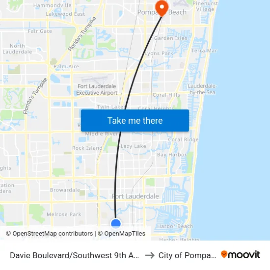Davie Boulevard/Southwest 9th Avenue - (Rio Nuevo) to City of Pompano Beach map