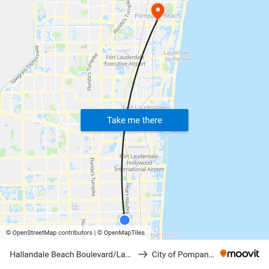Hallandale Beach Boulevard/Lake Shore Drive to City of Pompano Beach map