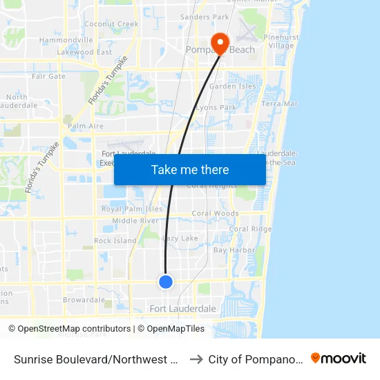 Sunrise Boulevard/Northwest 7th Terrace to City of Pompano Beach map