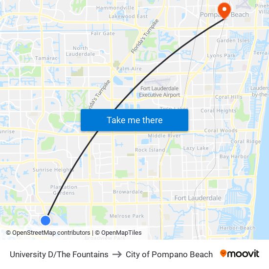 University D/The Fountains to City of Pompano Beach map
