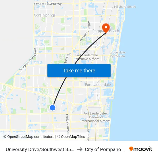 University Drive/Southwest 35th Street to City of Pompano Beach map