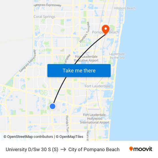 University D/Sw 30 S (S) to City of Pompano Beach map