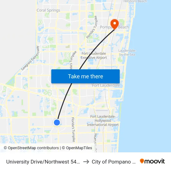 University Drive/Northwest 54th Street to City of Pompano Beach map