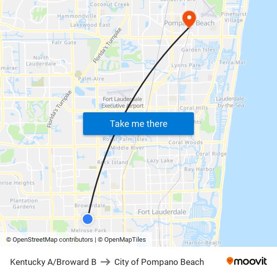 Kentucky A/Broward B to City of Pompano Beach map