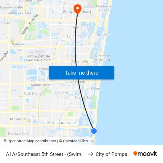 A1A/Southeast 5th Street - (Swimming Hall of Fame) to City of Pompano Beach map