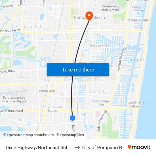 Dixie Highway/Northeast 46th Court to City of Pompano Beach map
