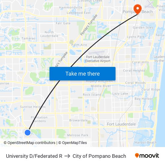 University D/Federated R to City of Pompano Beach map