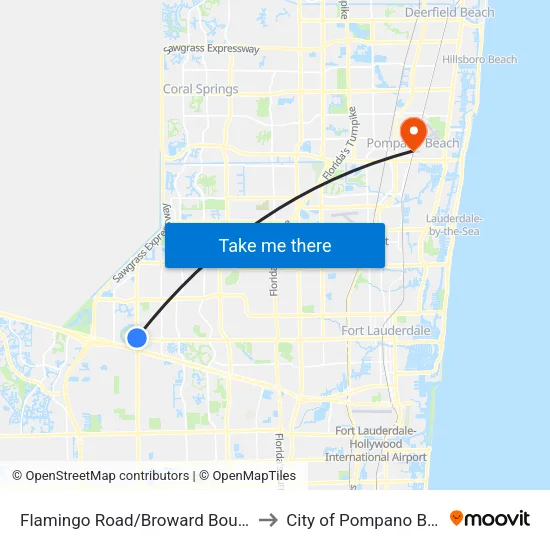 Flamingo Road/Broward Boulevard to City of Pompano Beach map