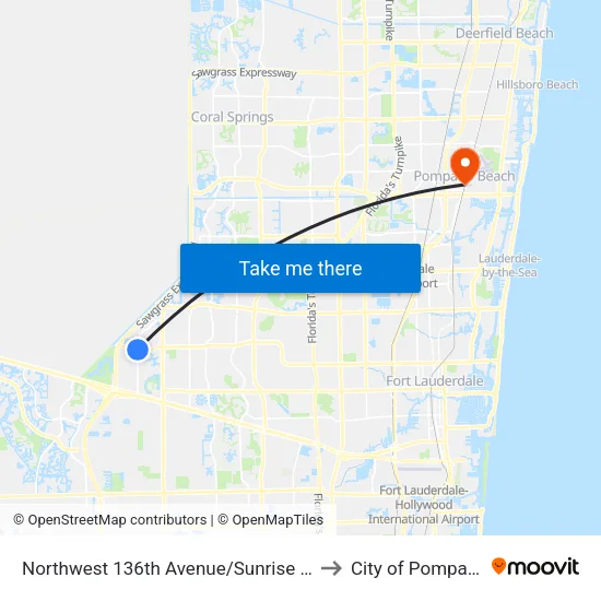 Northwest 136th Avenue/Sunrise Boulevard (South) to City of Pompano Beach map