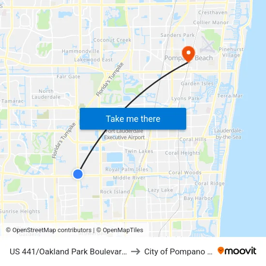 US 441/Oakland Park Boulevard (North) to City of Pompano Beach map